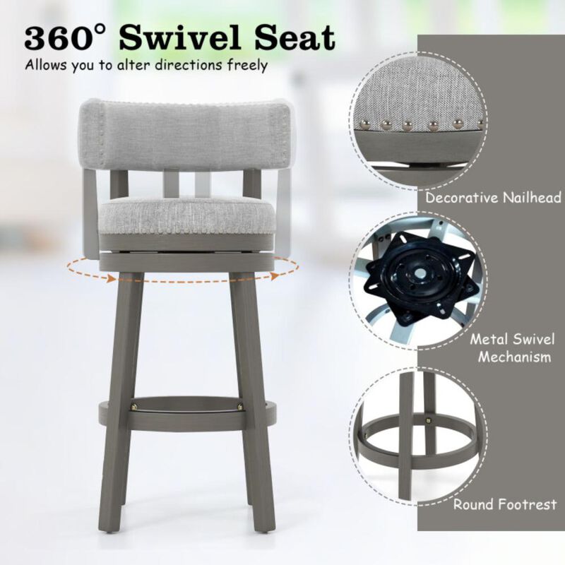 Hivvago 27/31 Inch Swivel Bar Stool with Upholstered Back Seat and Footrest