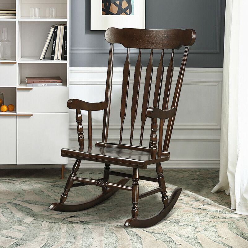 Rocking Chair with Solid Wooden Frame for Garden and Patio