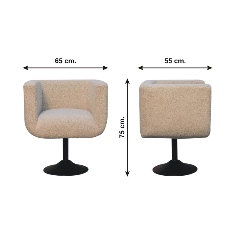 Artisan Furniture Cream Boucle Black Base Swivel  Solid Wood Arm Chair