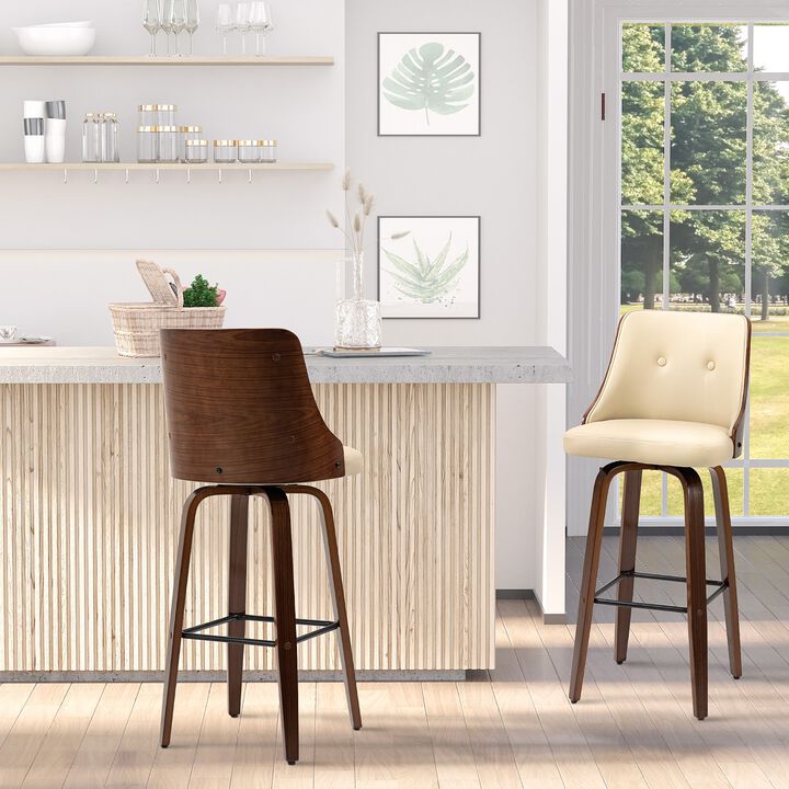 Beige Bar Seating: Set of 4 PU Leather Swivel Stools with Tufted Back