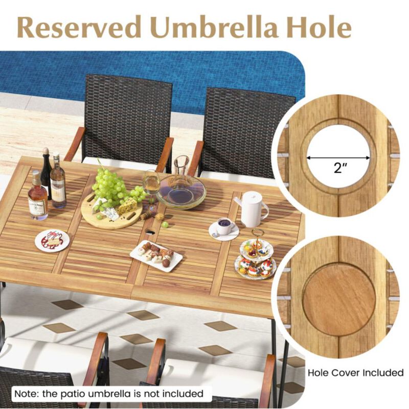 Hivvago 7 Pieces Patio Dining Set with Rattan Armchairs Soft Cushions 2" Umbrella Hole