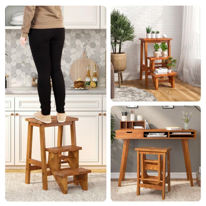 Hivvago 3-in-1 Rubber Wood Step Stool with Convenient Handle