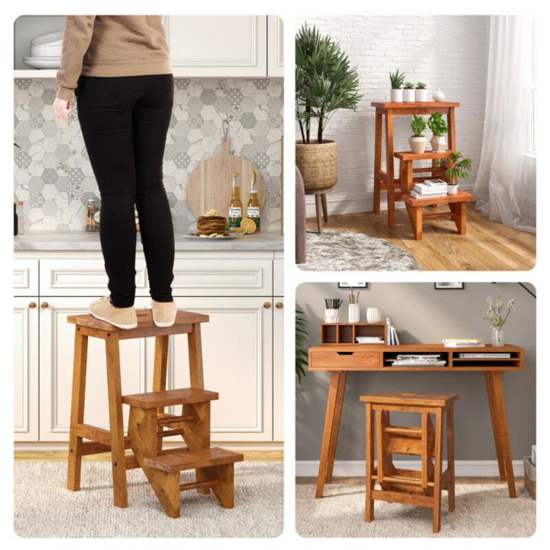 Hivvago 3-in-1 Rubber Wood Step Stool with Convenient Handle