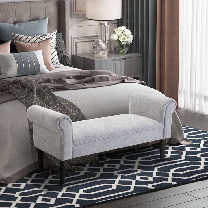 Light Grey Seating: 52" Linen Ottoman Bench with Armrests