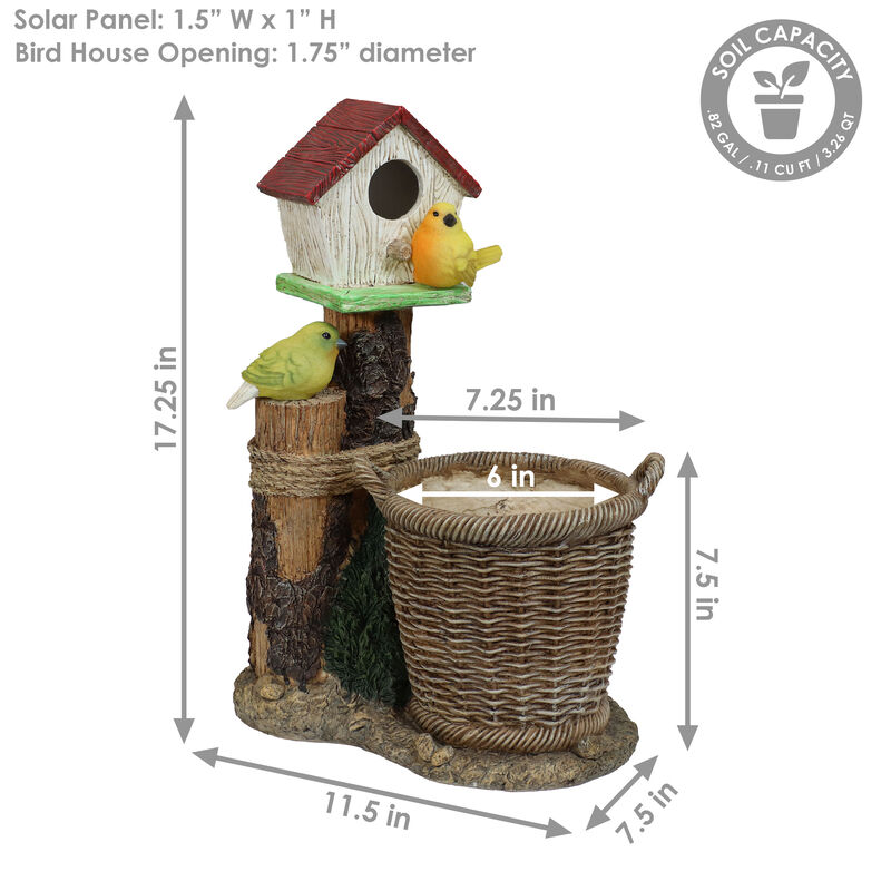 Sunnydaze Polyresin Bird House Planter Statue with Solar Lighted Birds