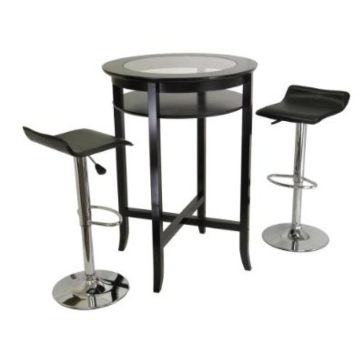 Hivvago Set of 2 Modern Air-Lift Adjustable Bar Stools with Black Seat