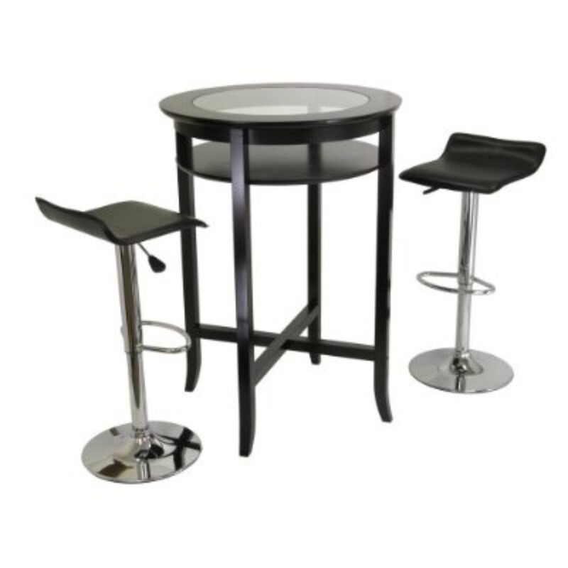 Hivvago Set of 2 Modern Air-Lift Adjustable Bar Stools with Black Seat