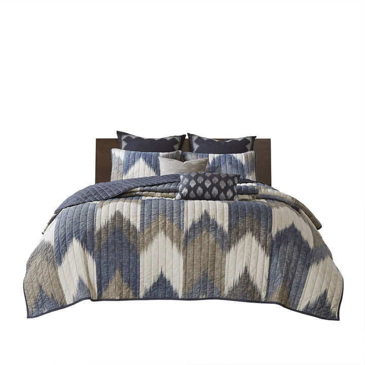 Gracie Mills Heise 3-Piece Ikat Chevron Cotton Quilt Set
