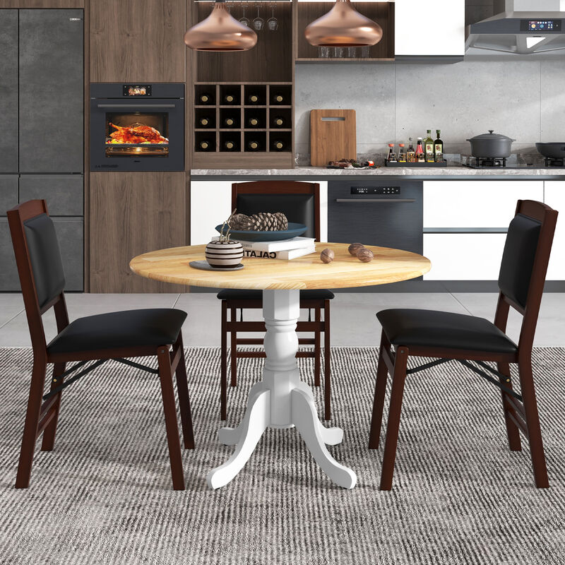 Wooden Dining Table with Round Tabletop and Curved Trestle Legs