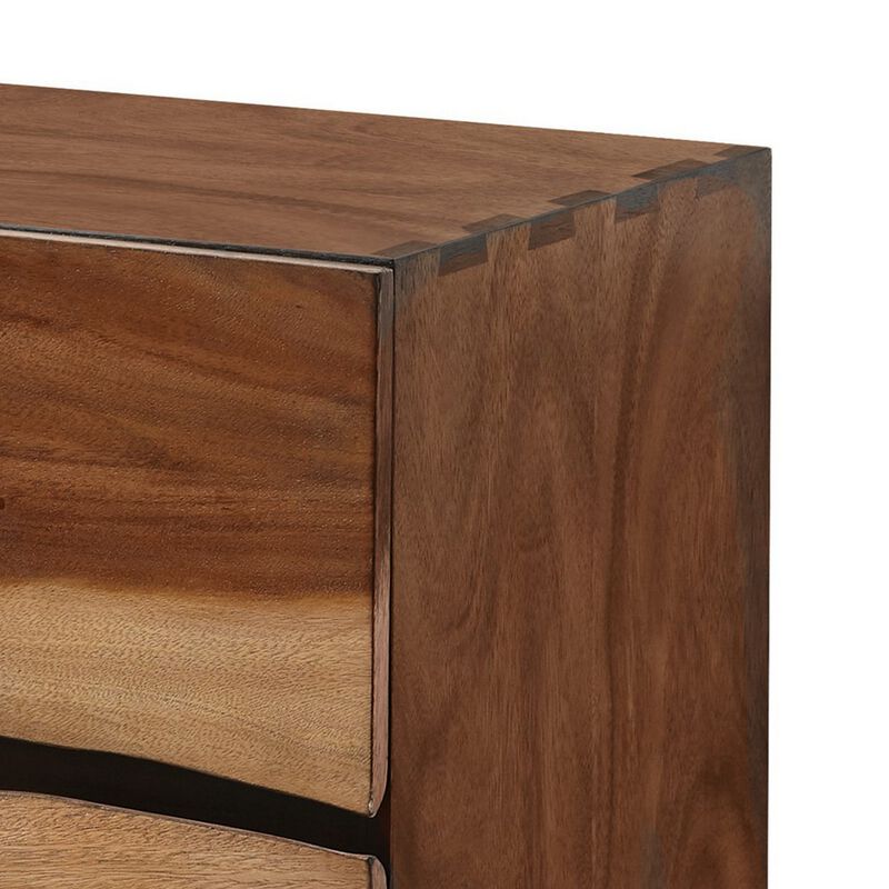 Nightstand with 2 Drawers and Live Edge Details, Brown-Benzara