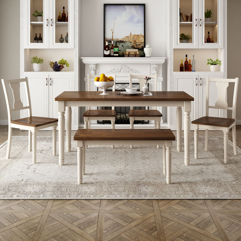 Merax 6-Piece Dining Table Set 4 Chairs with Bench