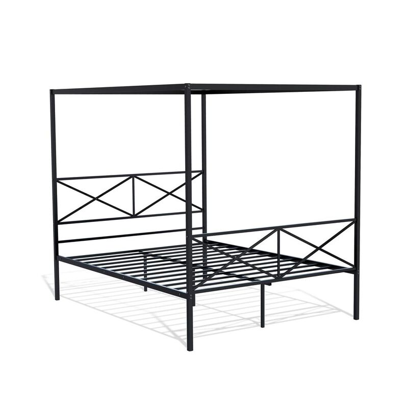 East West Furniture GEQCBLK Glendale Platform Bed Frame with Modern Style Headboard and Footboard - Canopy Metal Frame in Powder Coating Black