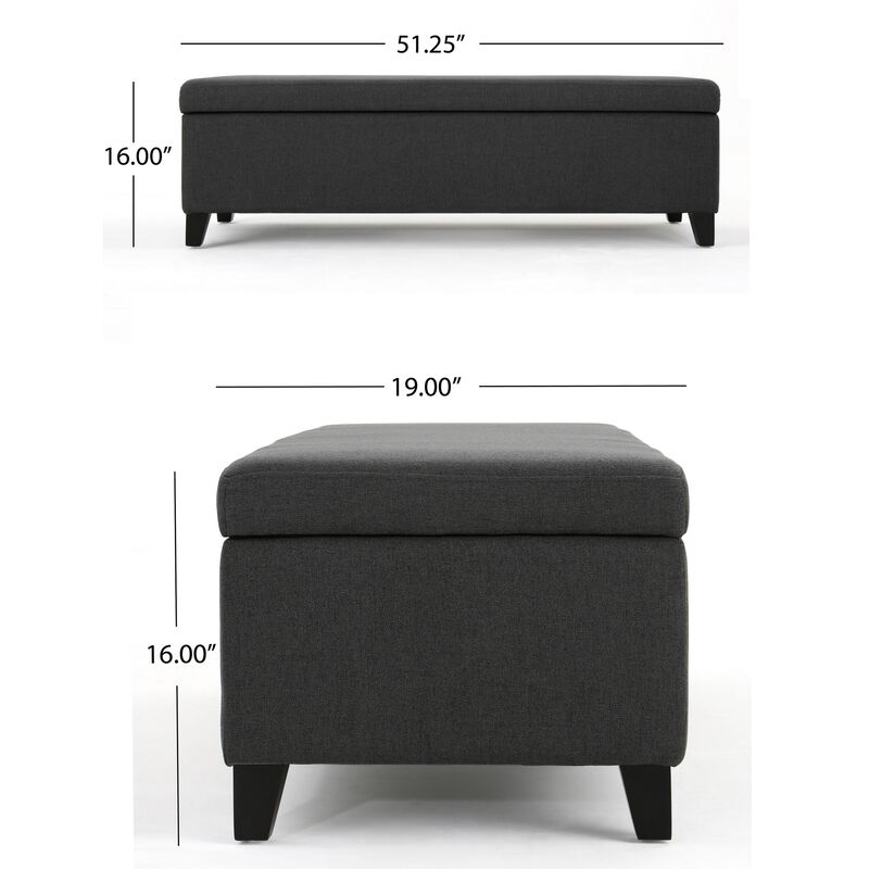Harry Storage Ottoman Bench, 51 Inch Classic Dark Gray, Birch Wood - Benzara