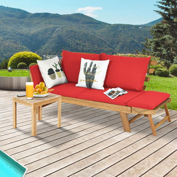 Hivvago Patio Convertible Solid Wood Sofa with Cushion