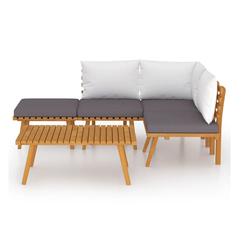 Roma 5pc Outdoor Modular Sofa Set, Table, Acacia Wood, Gray, White - Benzara