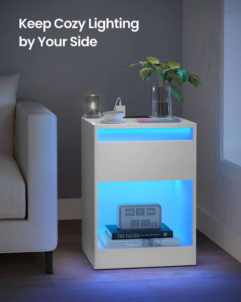 Nightstand with Charging Station and LED Light for Convenient Bedroom Essentials
