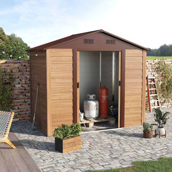 Brown Outdoor Storage: 7.7x6.4 Metal Shed with 2 Doors & Ventilation