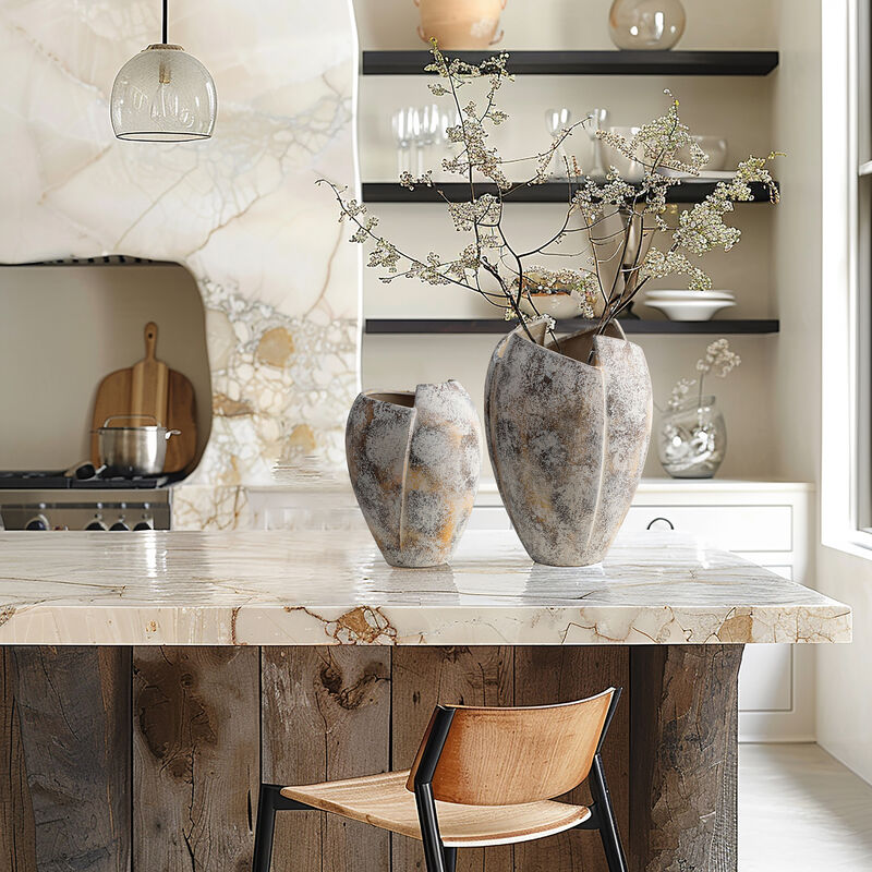 LuxenHome Modern Marble White Stoneware Table Vase