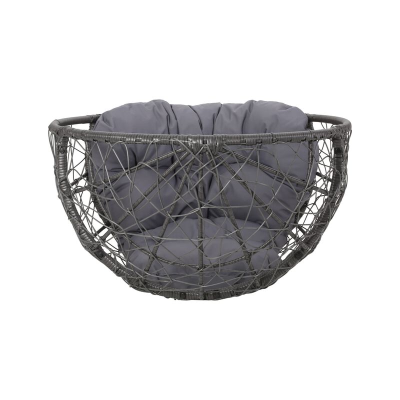 Fam Outdoor Accent Chair, Cocoon Egg Shaped, Abstract Gray PE Rattan - Benzara