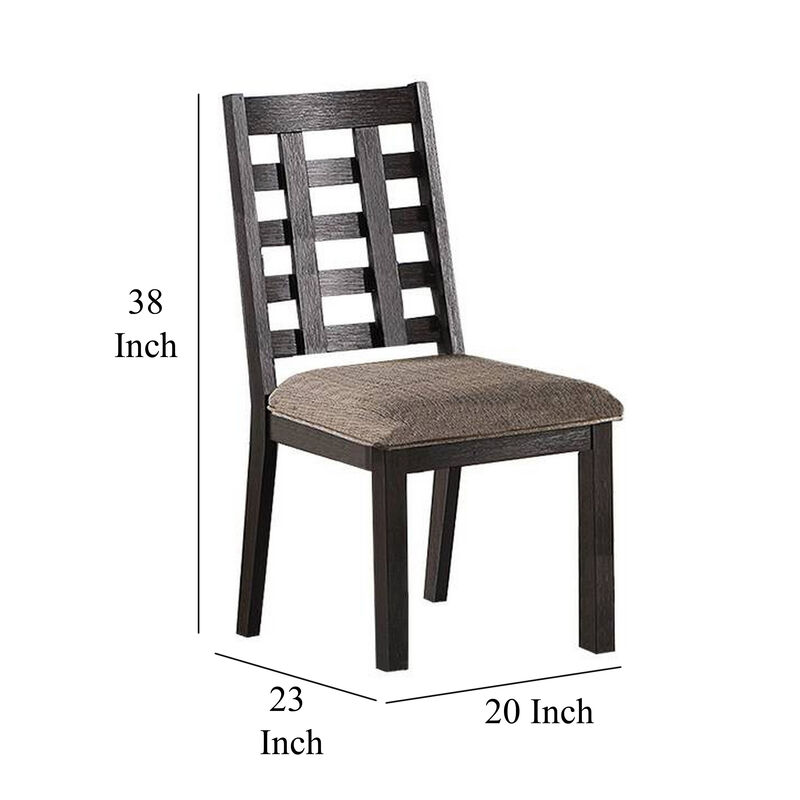 Trixy Dining Chair, Open Square Back, Espresso Wood, Beige Fabric - Benzara