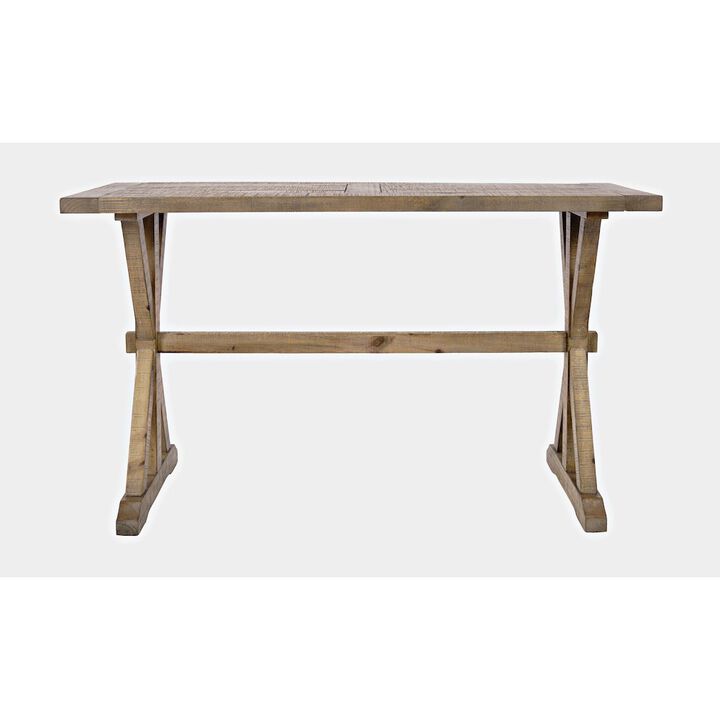 Jofran Carlyle Crossing Modern Rustic Distressed Solid Wood Sofa Table with Trestle