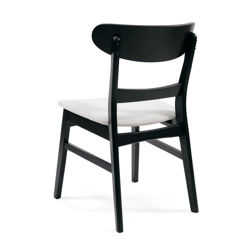 Cole Dining Chair Set of 2, Curved Open Back, Beige Padded Seat, Black - Benzara