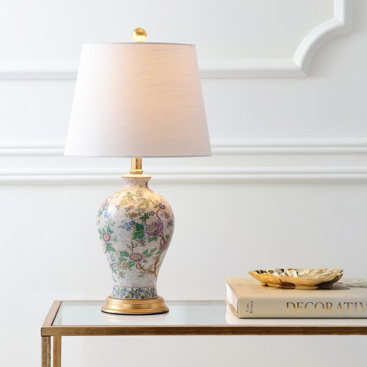 Grace French Country Cottage Ceramic Iron Floral Urn LED Table Lamp