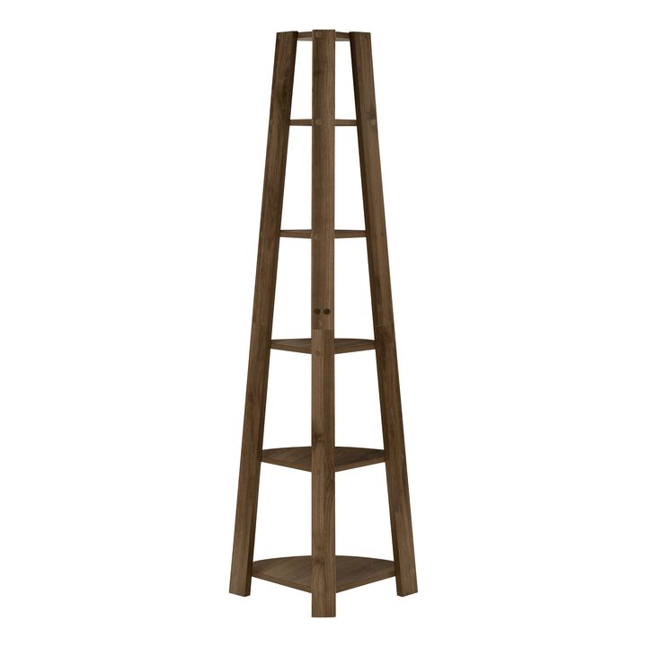 Monarch Specialties I 2464 Bookshelf, Bookcase, Etagere, Corner, 5 Tier, 72"H, Office, Bedroom, Laminate, Walnut, Contemporary, Modern