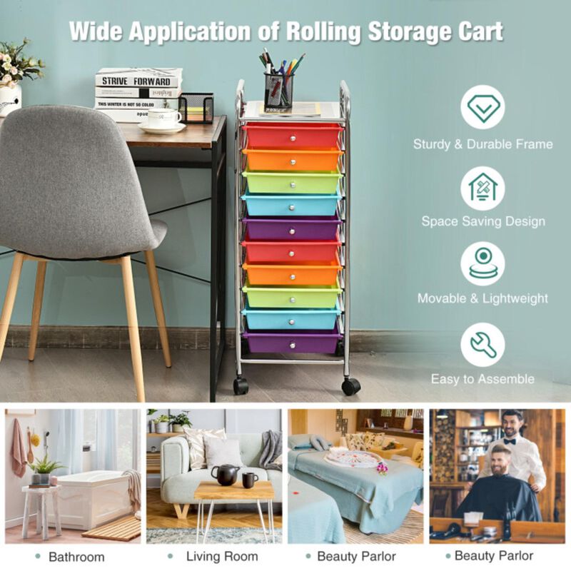 Hivvago 10 Drawer Rolling Storage Cart Organizer with 4 Universal Casters