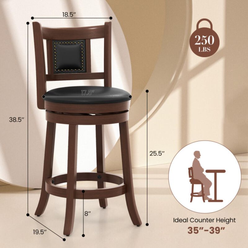 Hivvago 25.5 Inch/30.5 Inch Upholstered Bar Stools Set of 2 with Curved Backrest and Footrest