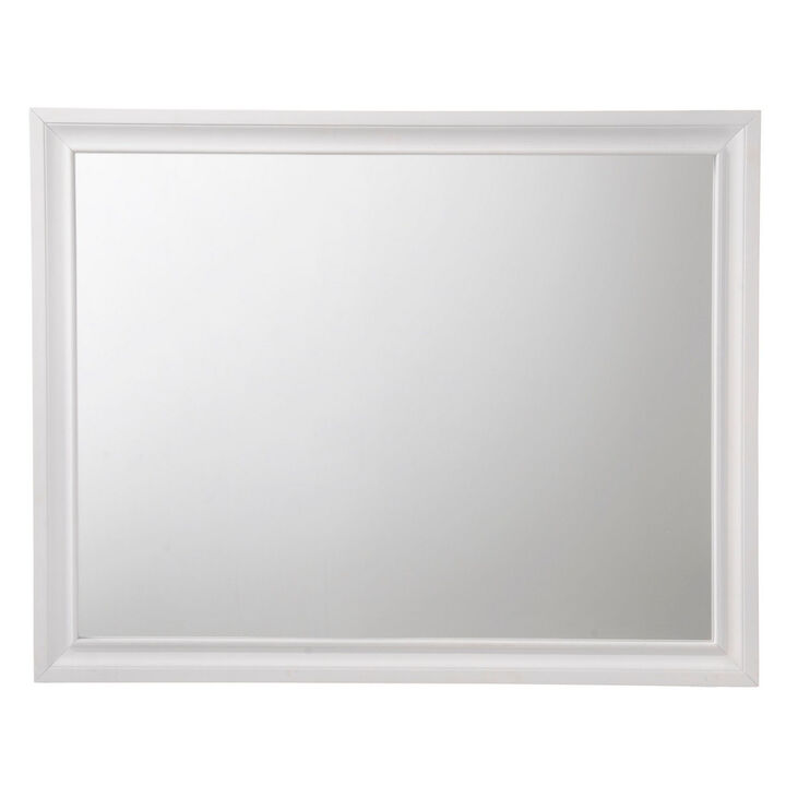 Wooden Rectangular Wall Mirror with Beveled Edges, White-Benzara
