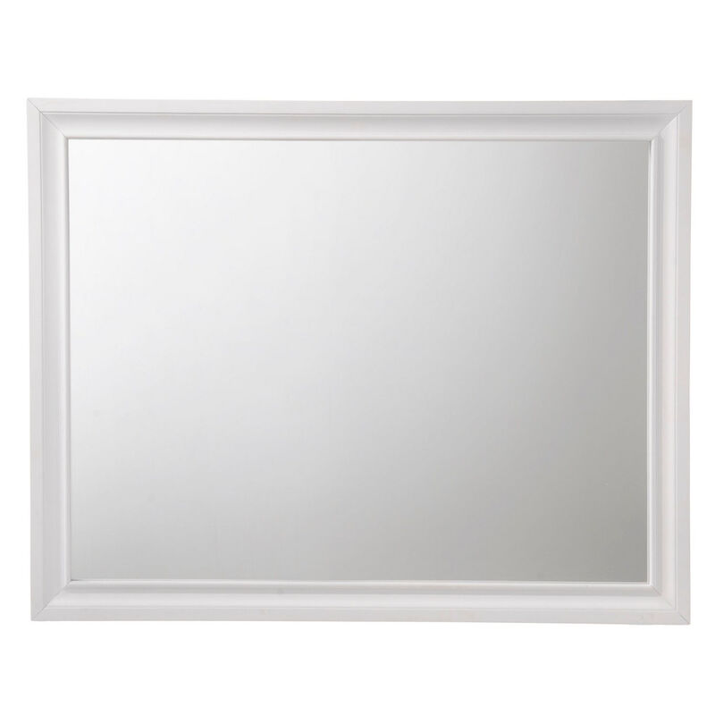 Wooden Rectangular Wall Mirror with Beveled Edges, White-Benzara