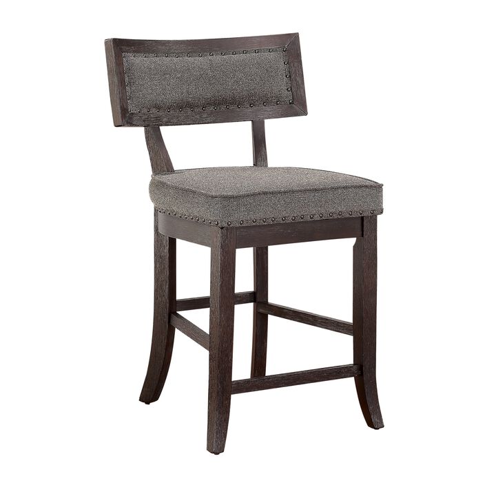 Shan 25 Inch Counter Height Chair, Nailhead Trim, Brown Wood, Set of 2 - Benzara