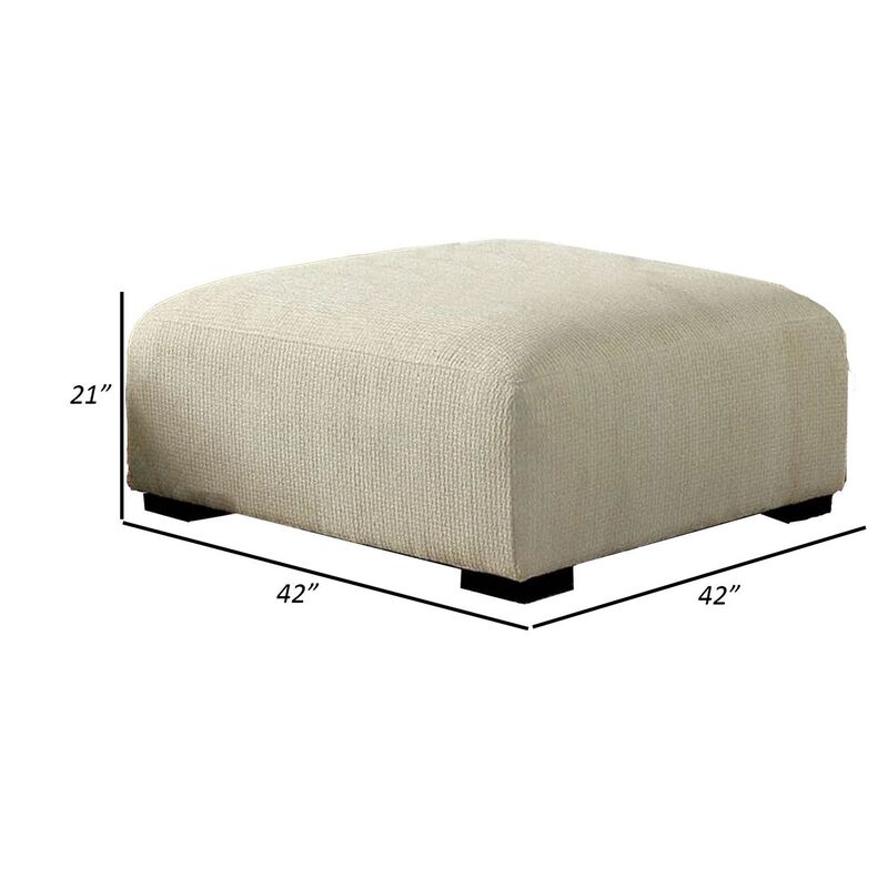 Wop 42 Inch Modern Square Ottoman Foam Seating with Bracket Legs, Beige-Benzara