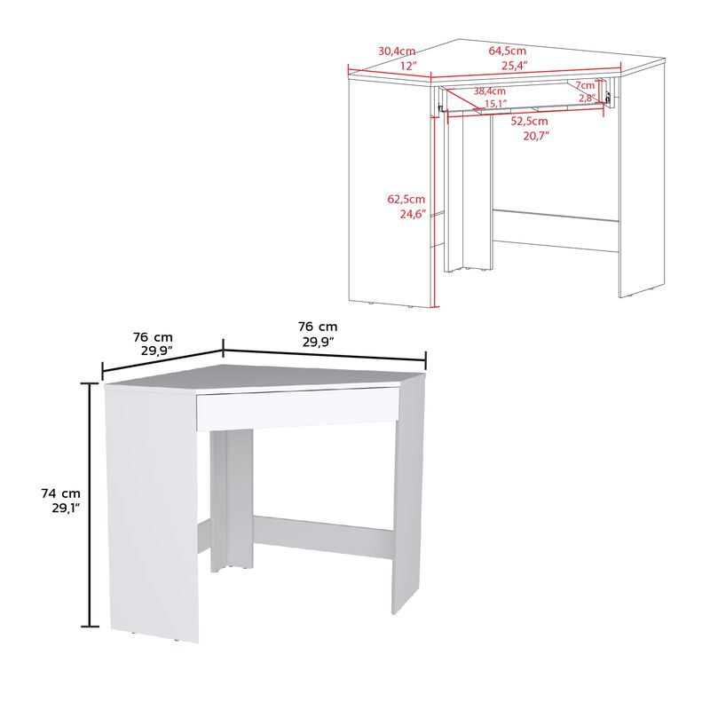 Amity Corner Desk with Spacious Drawer and Optimal Workstation-White