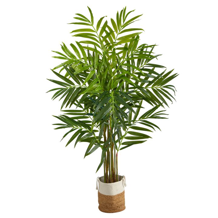 Hivvago 8 Feet King Palm Artificial Tree with 12 Bendable Branches in Handmade Natural Jute and Cotton Planter