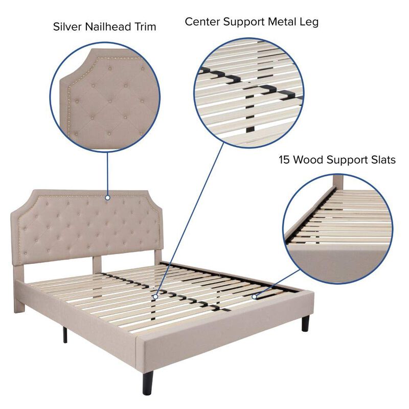 Flash Furniture Brighton King Size Tufted Upholstered Platform Bed in Beige Fabric