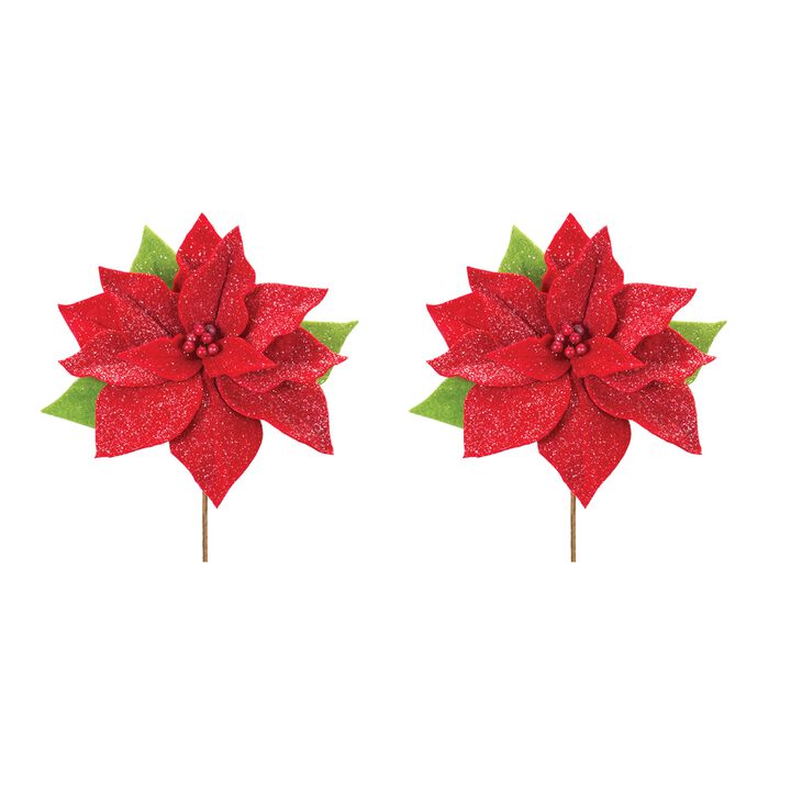 Poinsettia Artificial Flower Stem for Holiday and Christmas Décor (Set of 2)
