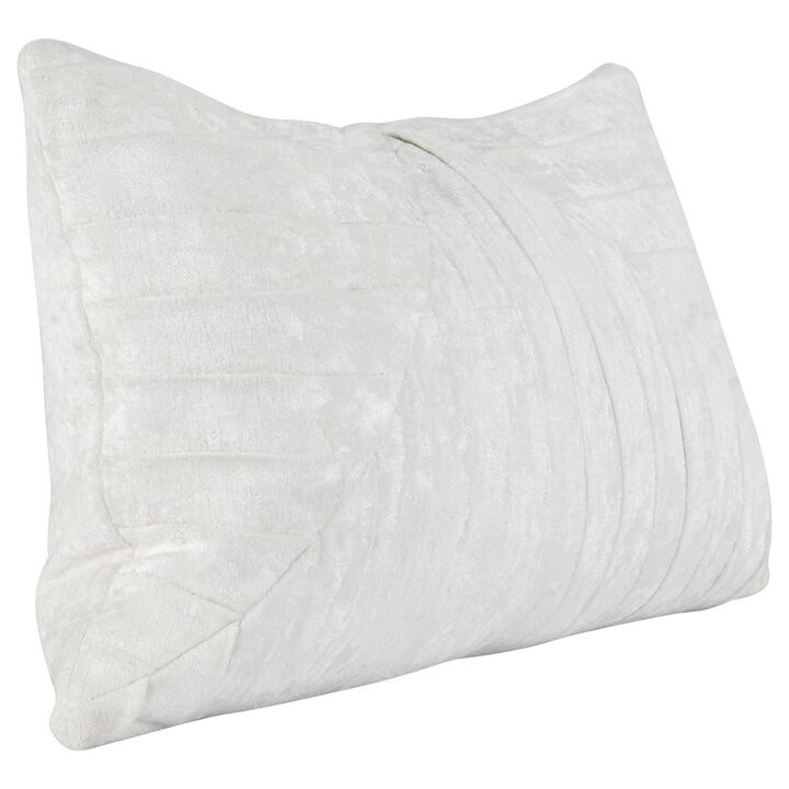 14 x 26 Lumbar Accent Throw Pillow, Hand Pleated, Vintage, Ivory White-Benzara
