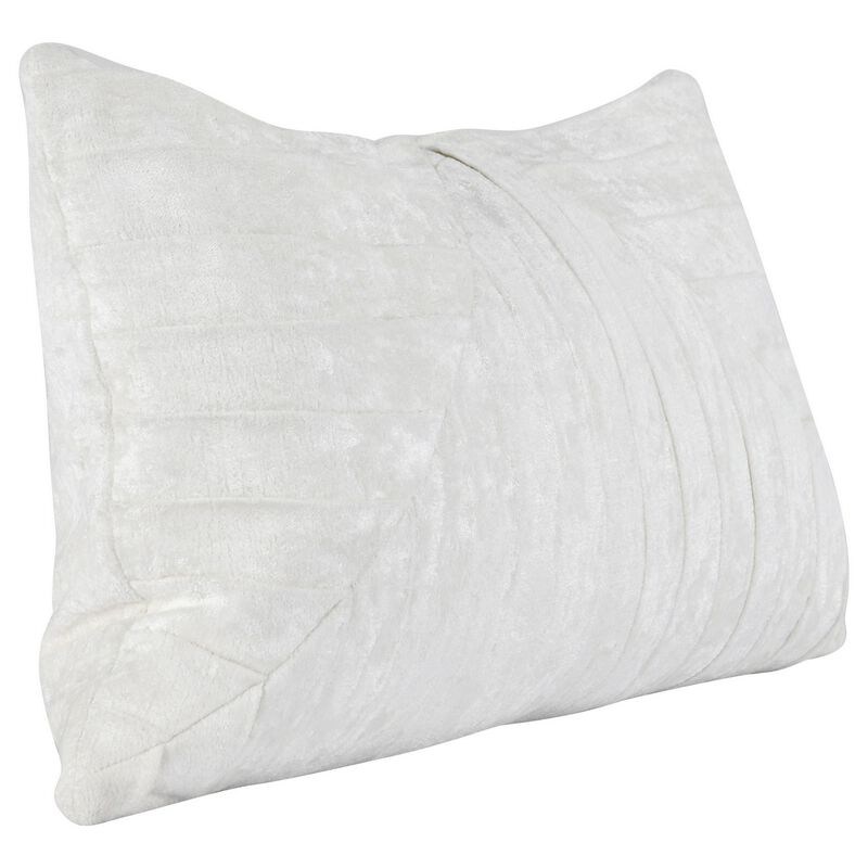 14 x 26 Lumbar Accent Throw Pillow, Hand Pleated, Vintage, Ivory White-Benzara