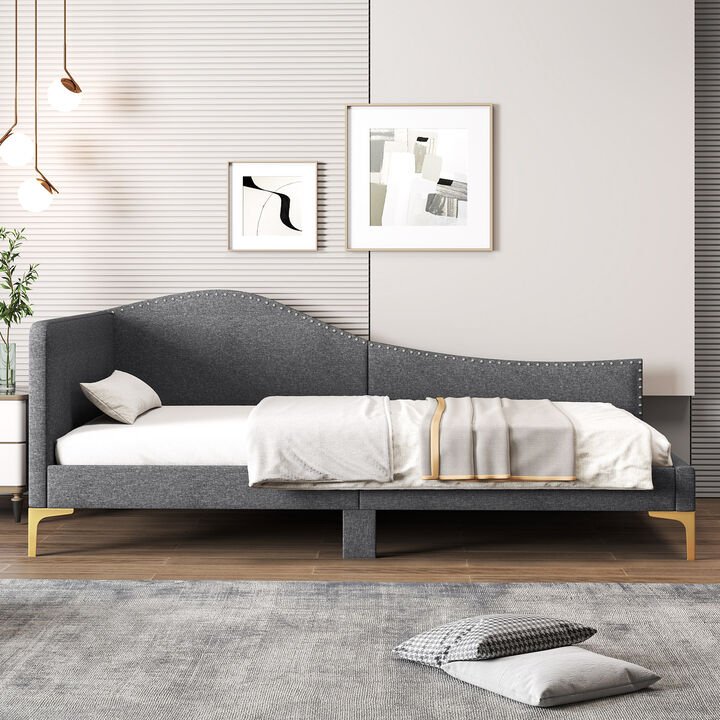 Rivet-Tufted Platform Bed with Metal Legs and Wood Slats for Modern Design and Sturdy Support
