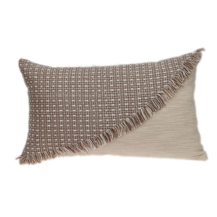 24" Beige and Brown Woven Rectangular Throw Pillow