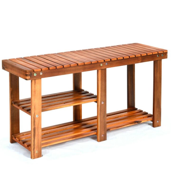 Hivvago 3-Tier Freestanding Wooden Shoe Organizer with Seat