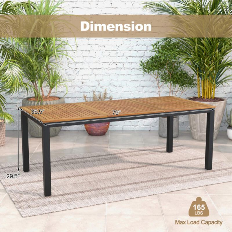 Hivvago 8-Person Outdoor Dining Table 79 Inch Acacia Wood Patio Table with Umbrella Hole