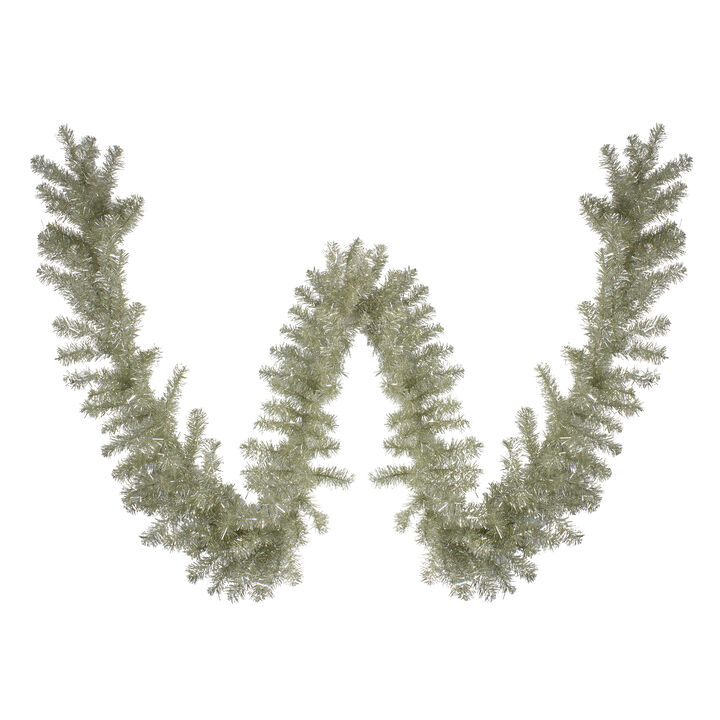 9 x 12 Pre-lit Metallic Sterling Silver Artificial Christmas Tinsel Garland - Clear Lights