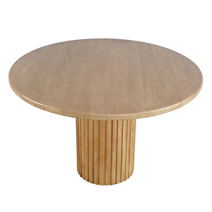 Jofran Breck Solid Wood 48 Round Mid-Century Modern Fluted Pedestal Dining Table