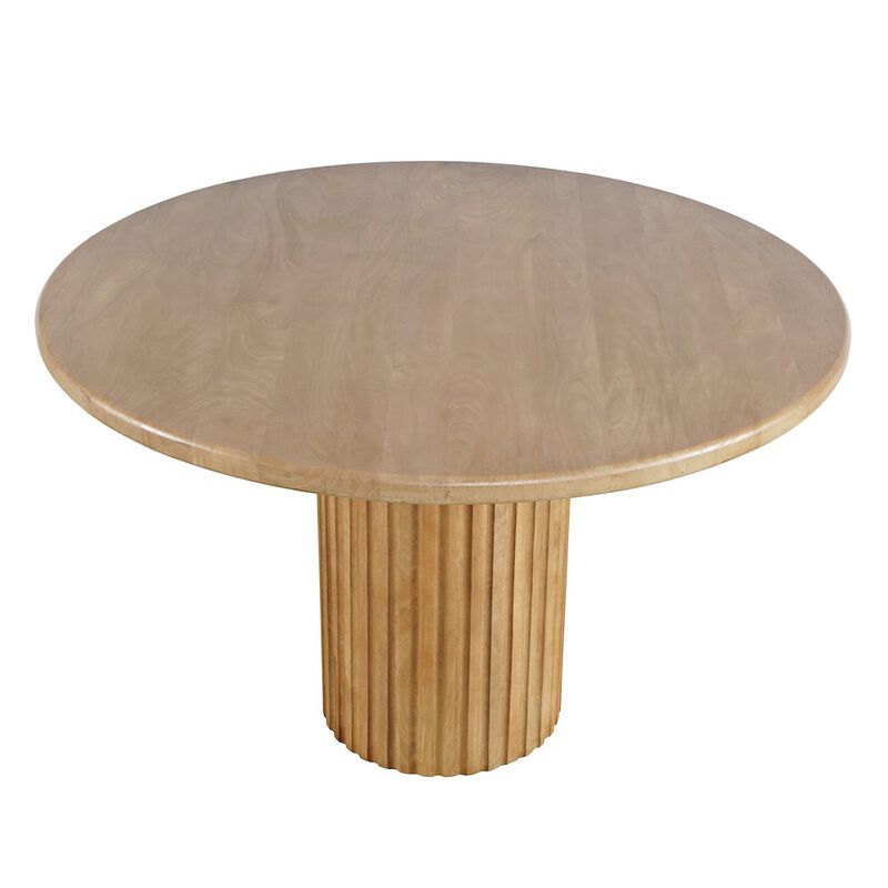 Jofran Breck Solid Wood 48 Round Mid-Century Modern Fluted Pedestal Dining Table