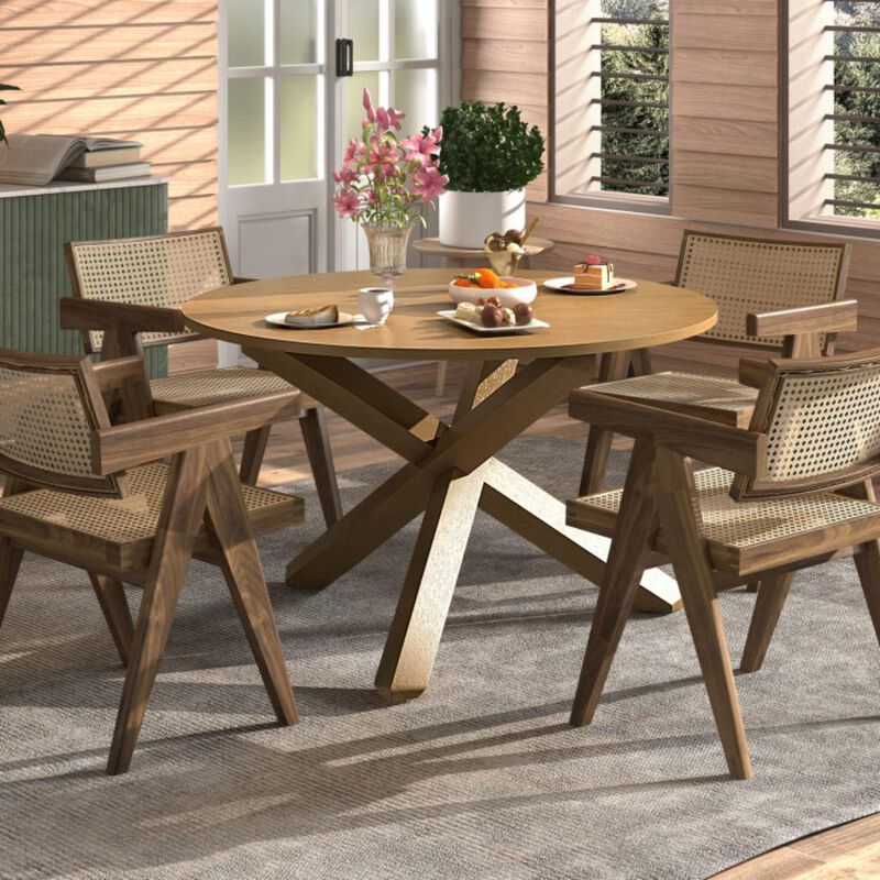 Hivvago 47 Inches Round Dining Table with Solid Acacia Wood Legs for 4-6 Person