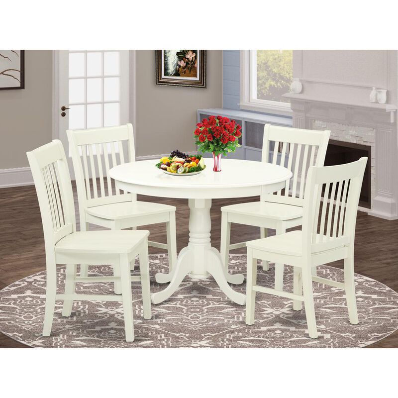 East West Furniture Dining Room Set Linen White, HLNO5-LWH-W