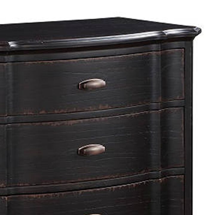 Benjara Ola 64 Inch Wide Dresser, 6 Drawers, Cabriole Legs, French Style, Black and Chrome